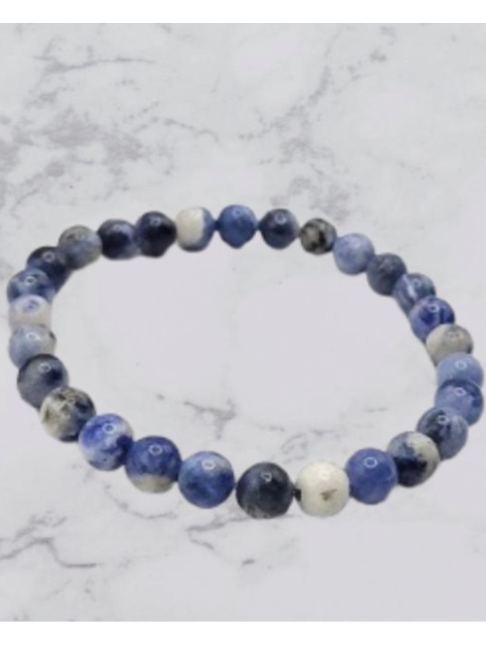 Genuine Sodalite Gemstone Stretch Bracelet 6mm | Natural Blue Stones SZ 7”
